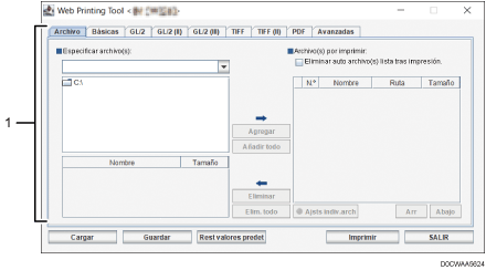Ilustración de la pantalla de la aplicación ilustración con leyendas numeradas