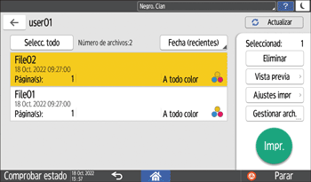 Ilustración de la pantalla del panel de mandos