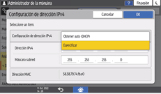 Ilustración de la pantalla del panel de mandos