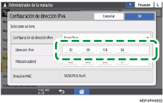 Ilustración de la pantalla del panel de mandos