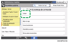 Illustration de l'écran du panneau de commande