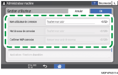 Illustration de l'écran du panneau de commande
