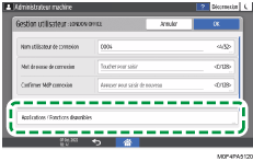 Illustration de l'écran du panneau de commande