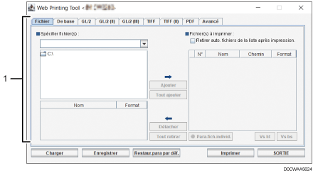 Illustration avec légendes numérotées de l'écran de l'application