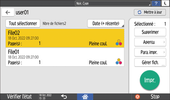 Illustration de l'écran du panneau de commande