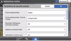 Illustration de l'écran du panneau de commande
