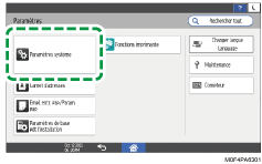 Illustration de l'écran du panneau de commande