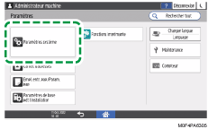 Illustration de l'écran du panneau de commande