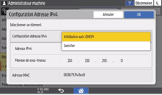 Illustration de l'écran du panneau de commande