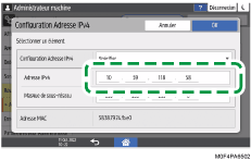 Illustration de l'écran du panneau de commande