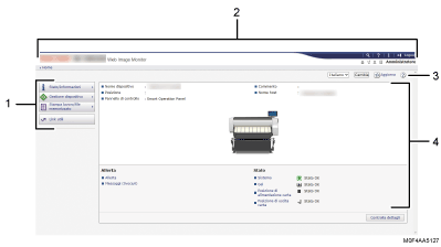 Illustrazione numerata della schermata del browser Web con didascalie numerate