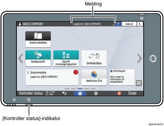 Illustrasjon av betjeningspanelet med nummererte bildetekster