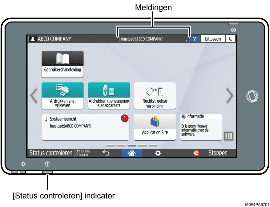 Genummerde afbeelding van het scherm van het bedieningspaneel