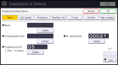 Illustrazione della schermata sul pannello di controllo
