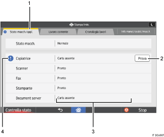 Illustrazione schermata pannello di controllo con didascalie numerate