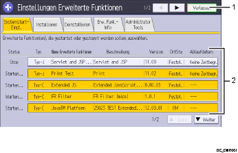 Nummerierte Abbildung Bedienfeld-Display