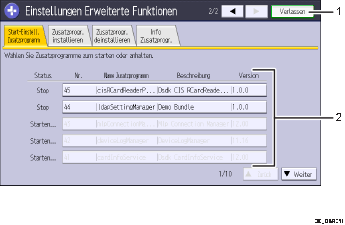 Nummerierte Abbildung Bedienfeld-Display