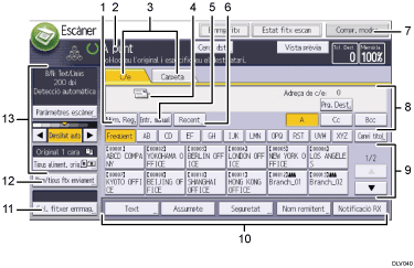 Il·lustració explicativa i numerada de la pantalla del panell d'operacions.