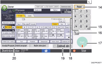 Číslovaná ilustrace ovládacího panelu zařízení
