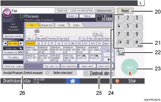 Číslovaná ilustrace ovládacího panelu zařízení