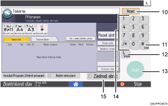Číslovaná ilustrace ovládacího panelu zařízení