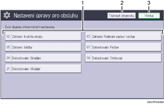 Číslovaná ilustrace ovládacího panelu zařízení