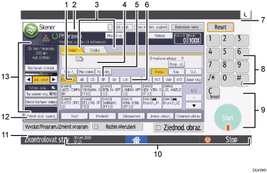 Číslovaná ilustrace ovládacího panelu zařízení