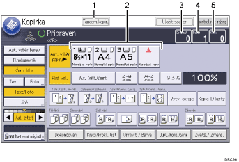 Číslovaná ilustrace ovládacího panelu zařízení