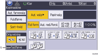 Nummereret illustration af skærmbilledet på betjeningspanelet