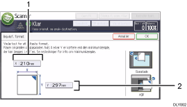Nummereret illustration af skærmbilledet på betjeningspanelet