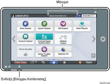 Απεικόνιση της οθόνης του πίνακα χειρισμού με αριθμημένες επεξηγήσεις