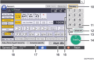Απεικόνιση της οθόνης του πίνακα χειρισμού με αριθμημένες επεξηγήσεις