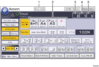 Απεικόνιση της οθόνης του πίνακα χειρισμού με αριθμημένες επεξηγήσεις