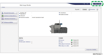 Ilustración de la pantalla del panel de mandos