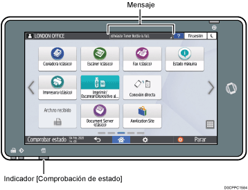 Ilustración con llamadas numeradas de la pantalla del panel de mandos