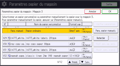 Illustration de l'écran du panneau de commande