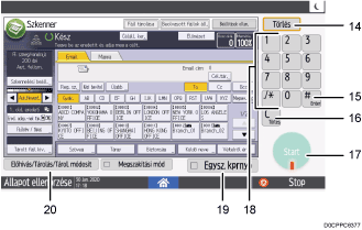 Kezelőpanel képernyőjének számozott jelölésű illusztrálása