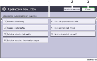 Kezelőpanel képernyőjének számozott jelölésű illusztrálása