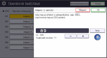 A kezelőpanel ismertetése