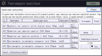 A kezelőpanel ismertetése