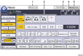 Kezelőpanel képernyőjének számozott jelölésű illusztrálása