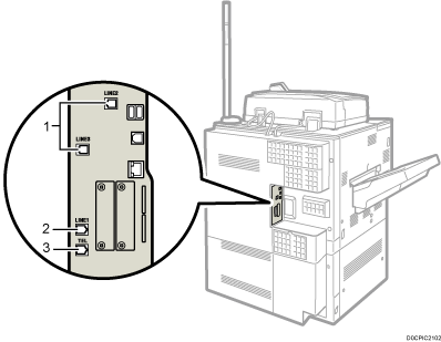 Illustrazione del collegamento alla linea telefonica (illustrazione numerata)