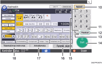 Illustrasjon av betjeningspanelet med nummererte bildetekster