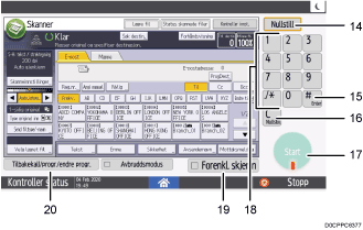 Illustrasjon av betjeningspanelet med nummererte bildetekster