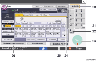 Illustrasjon av betjeningspanelet med nummererte bildetekster