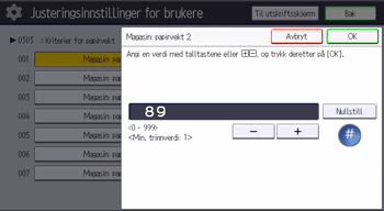 Illustrasjon av betjeningspanelet