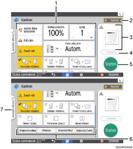 Genummerde afbeelding van het scherm van het bedieningspaneel
