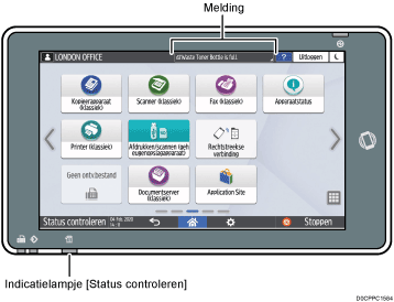 Genummerde afbeelding van het scherm van het bedieningspaneel