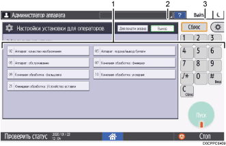 Иллюстрация экрана панели управления с пронумерованными сносками