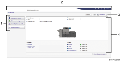 Bild av webbläsarfönster med numrerade detaljer